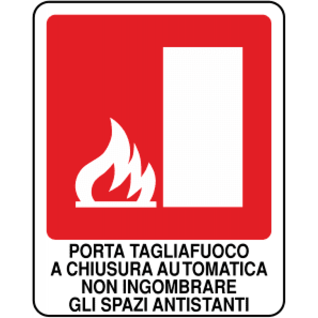 VSafety Cartello Autoadesivo Per Porta Tagliafuoco: 100x100 Mm, Quadrato, 'Automatic Fire Door Keep Clear' - Conforme EN ISO 7010