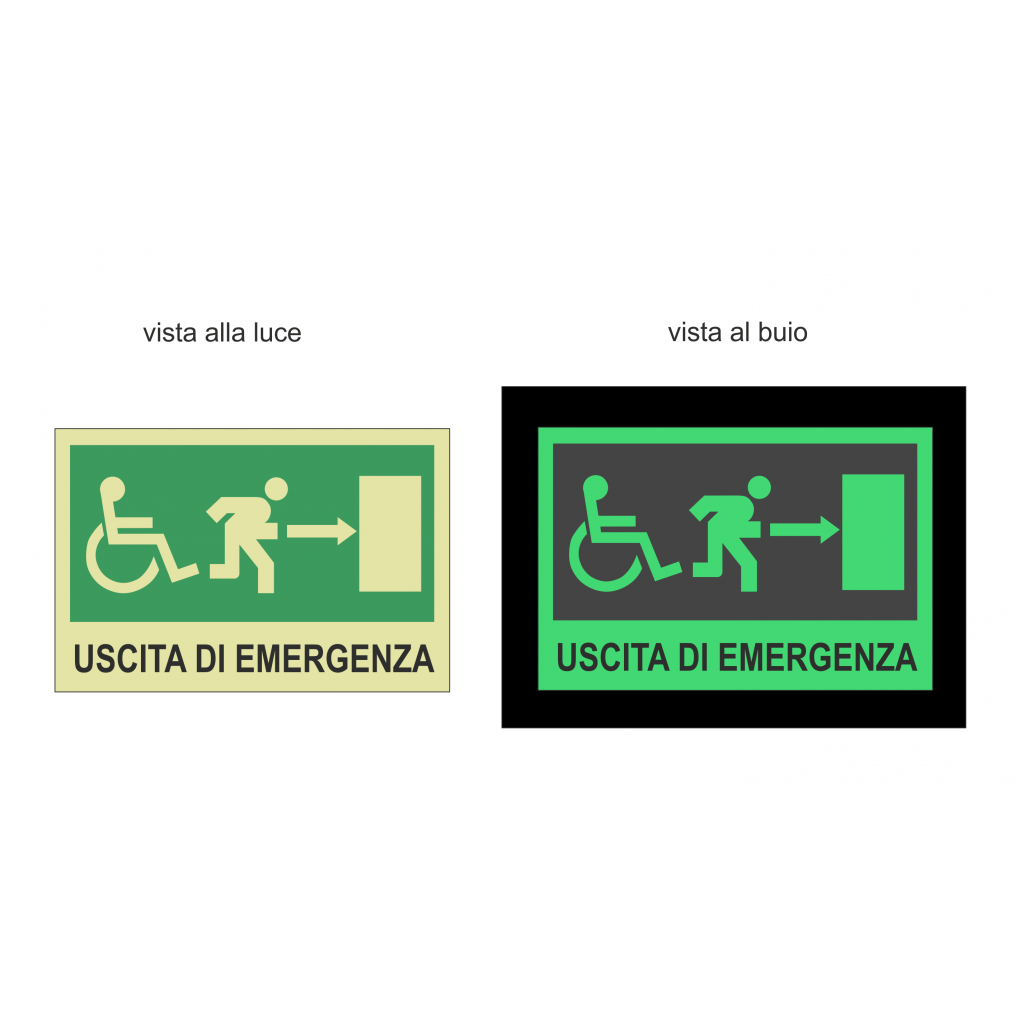 Cartello Uscita Emergenza Fotoluminescente Viking Square 100mm - Adesivo Glow In The Dark EN7010